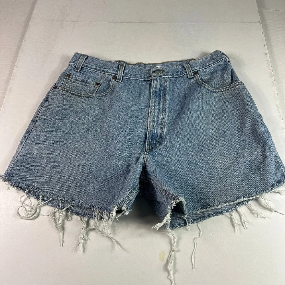 Y2K Levi's Jeans Shorts Men 35* 560 Loose Blue Faded Cut Off Denim Jorts Tag 36